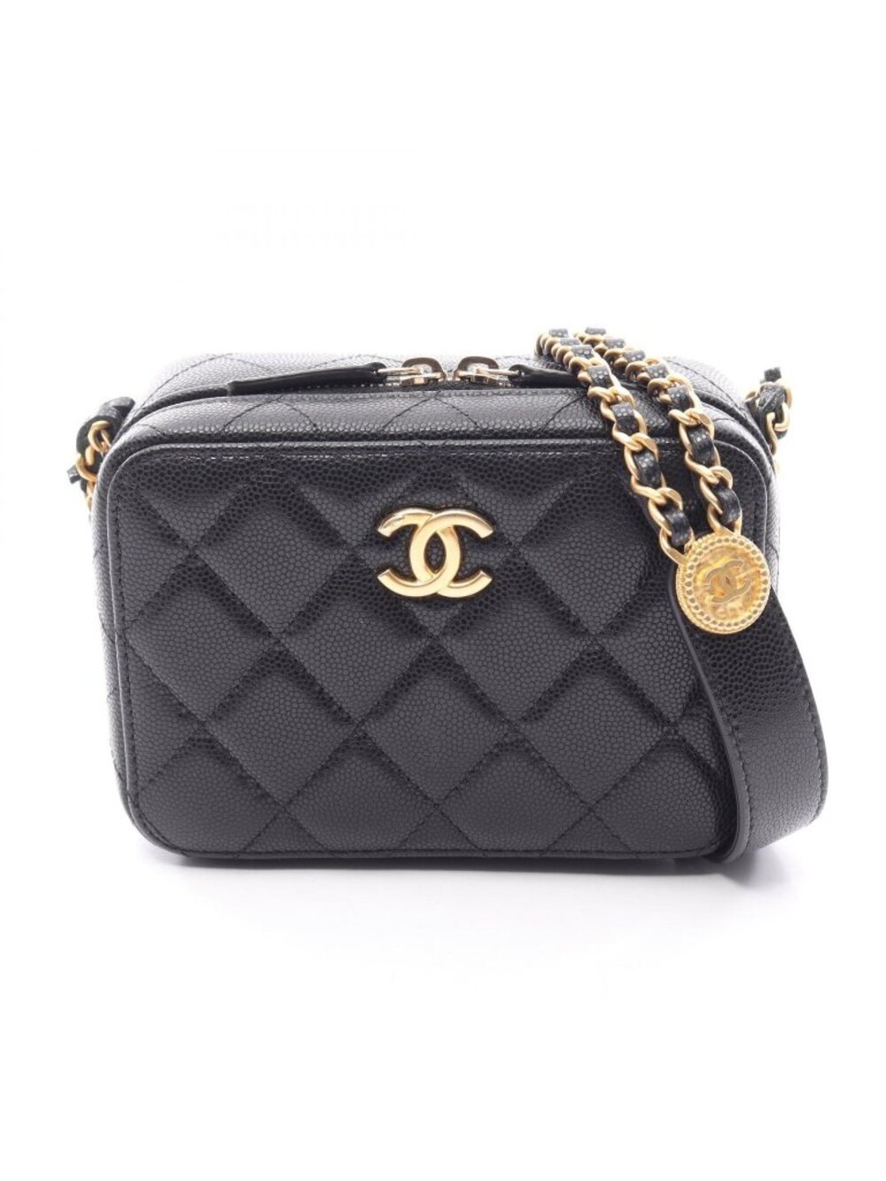 Chanel Shoulder Bag Quilted Mini Black Caviar Leather
